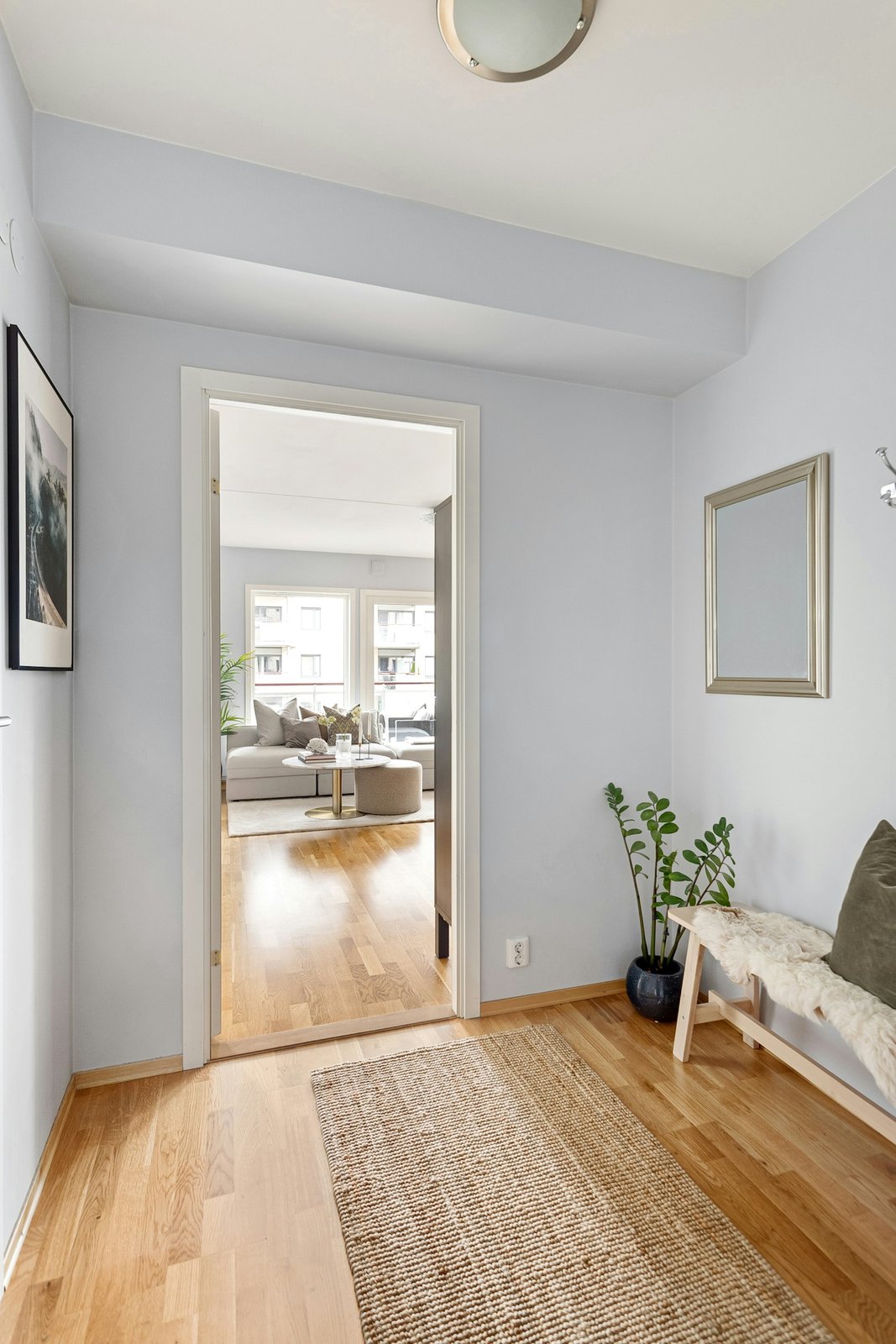 Hardwood floor in a bright living room